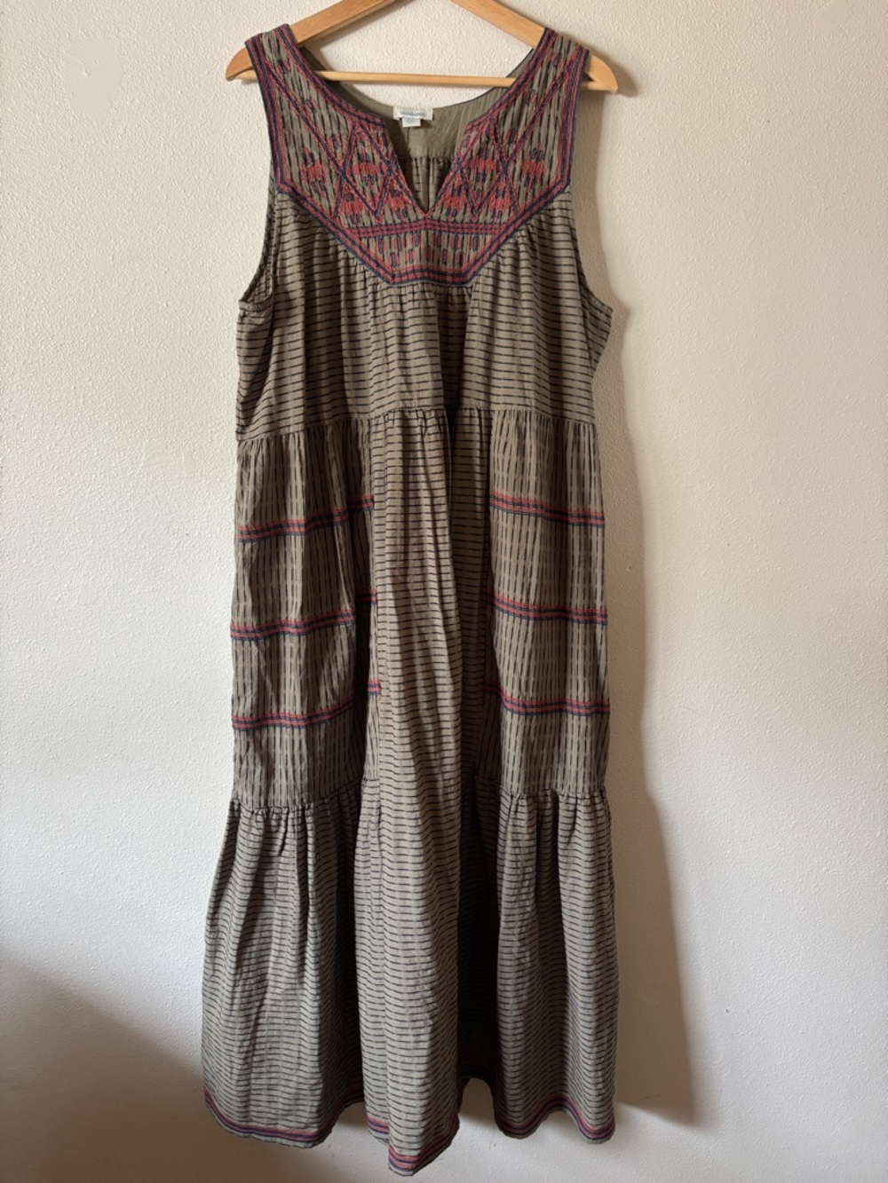NWOT Tiered Olive Green Sundance Dress with Embroidery Size PXL